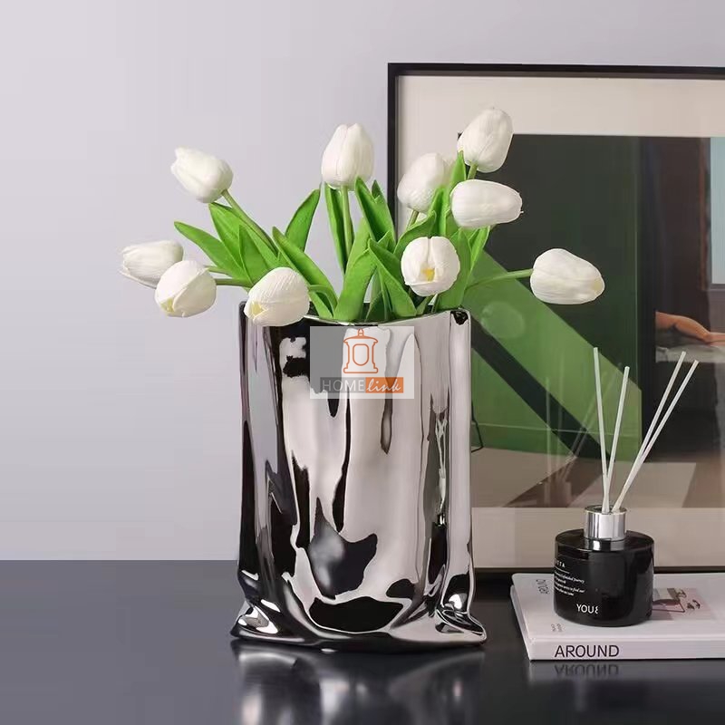 Silver electroplated pleated vase