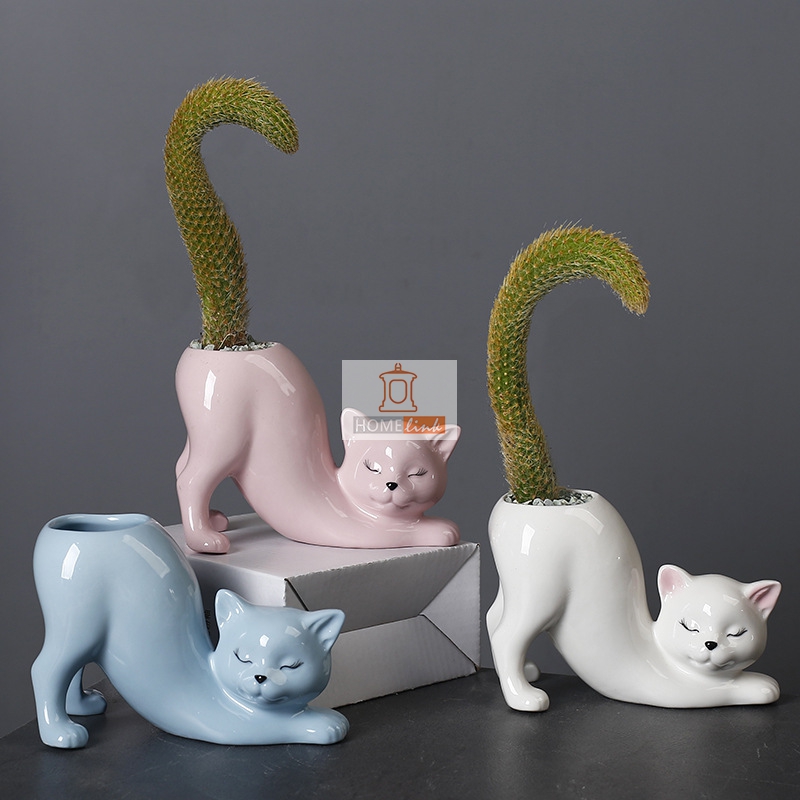 Creative cute cat tail pillar flower pot