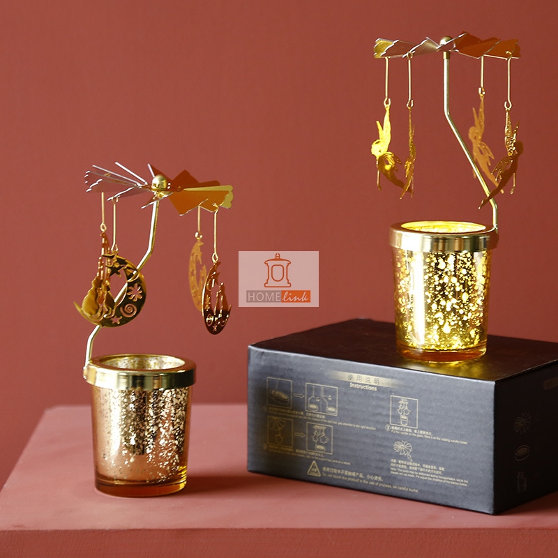 Instagram European style horse lantern rotating candlestick girl iron ornament