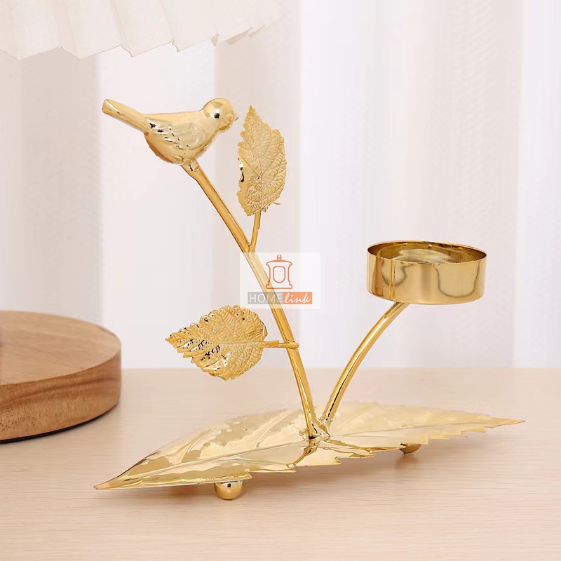 Vintage creative leaf bird iron metal candle holder ornament