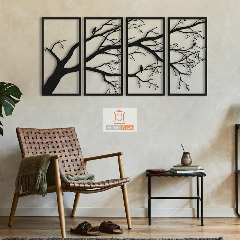 Modern minimalist metal branches and iron art four piece set for wall decoration