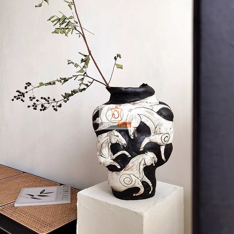 Colored Horse Relief Resin Art Vase