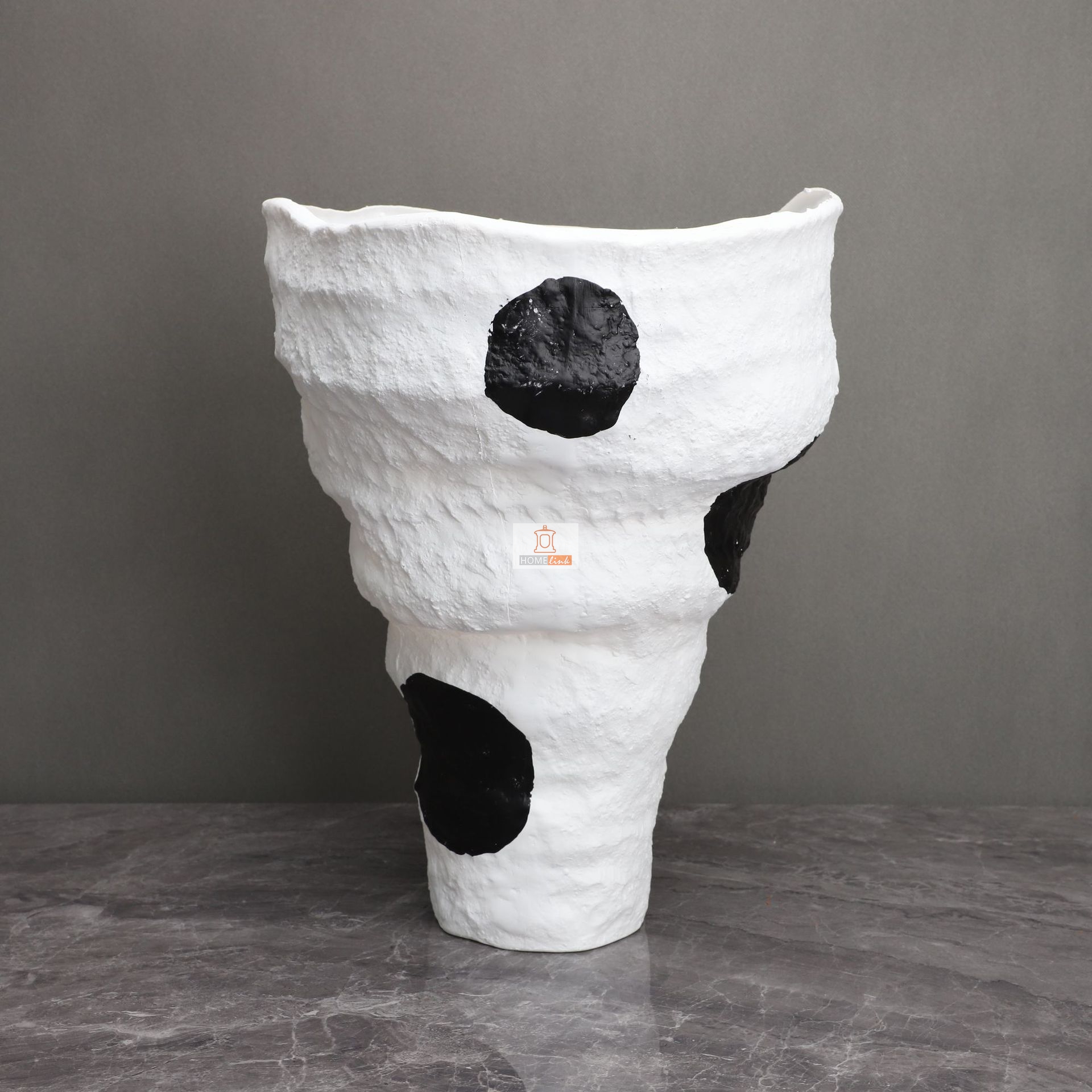 Modern minimalist black and white resin black dot conical vase