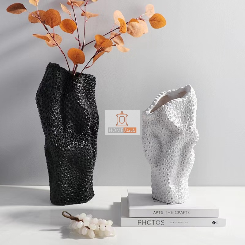 Modern minimalist white porous resin flower vase ornaments