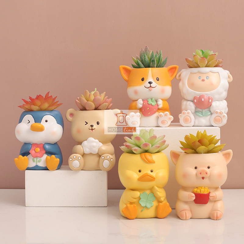 Creative cartoon animal succulent resin flowerpot