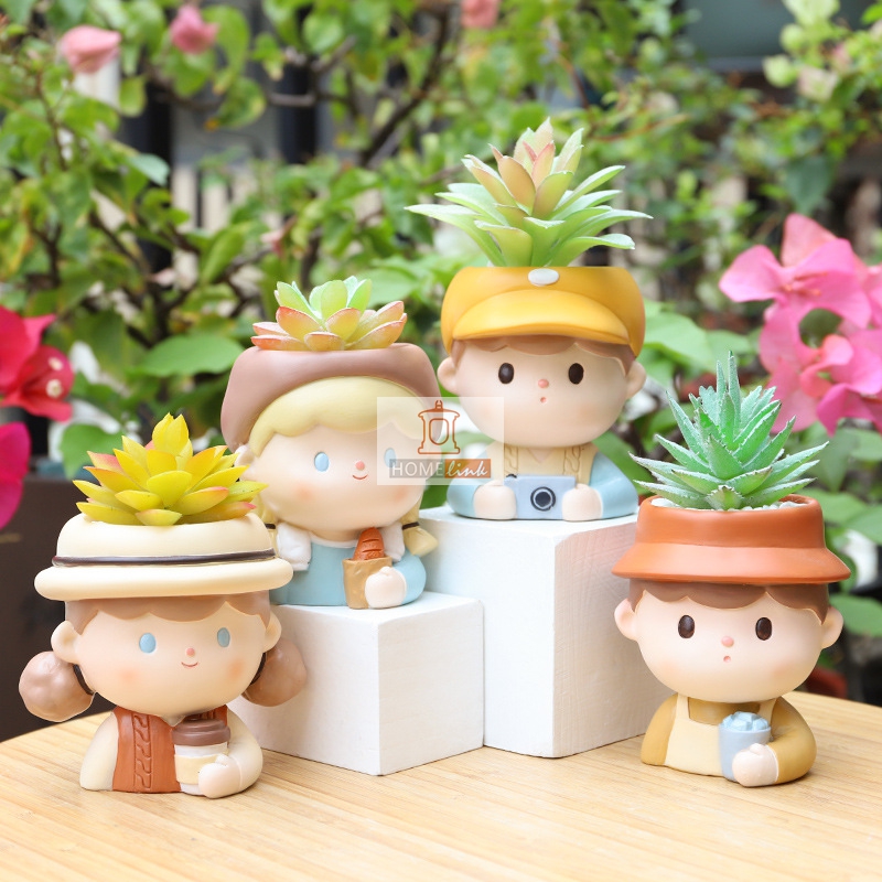 Creative cartoon girl resin succulent flower pot