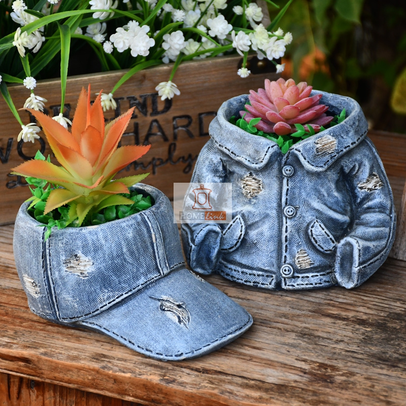 American rural creative denim clothing, garden decoration flower pot