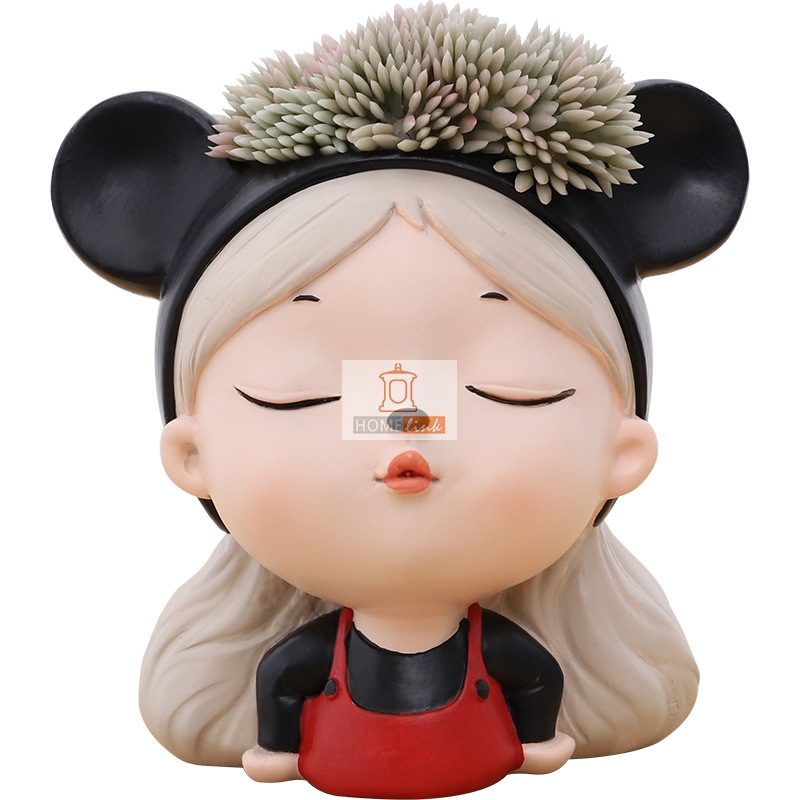 Cute cartoon girl gardening succulent resin flowerpot