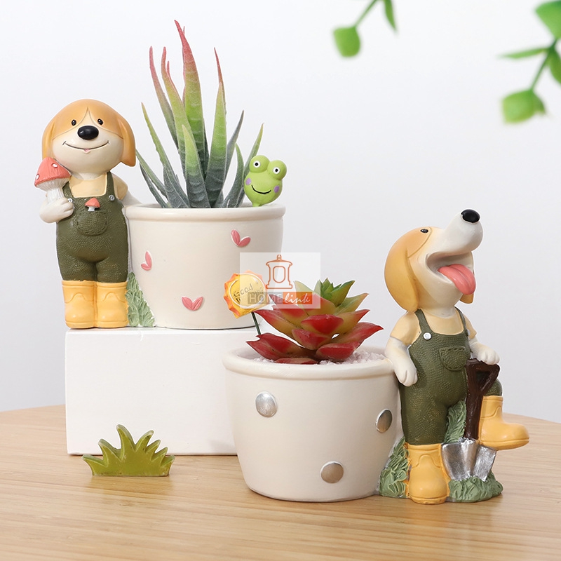 Cute Dog Style American Resin Horticultural Flower Pot