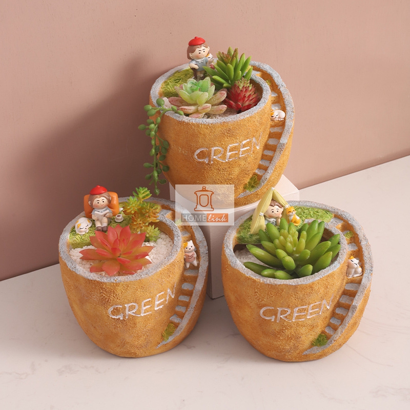 Rural style creative green plant succulent resin flowerpot