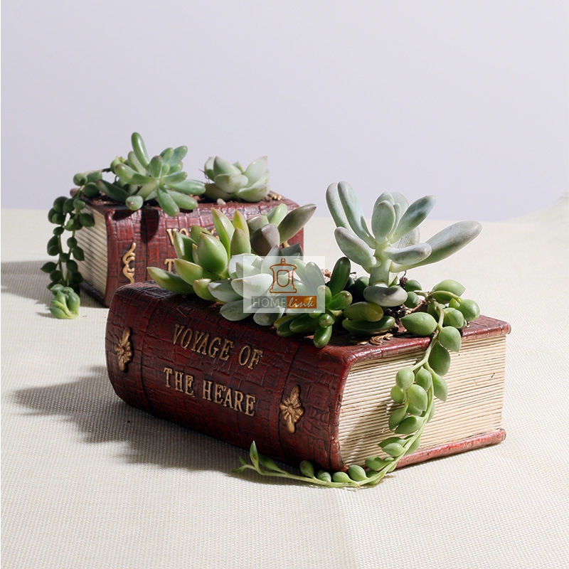 Nordic style retro literature book style resin flowerpot