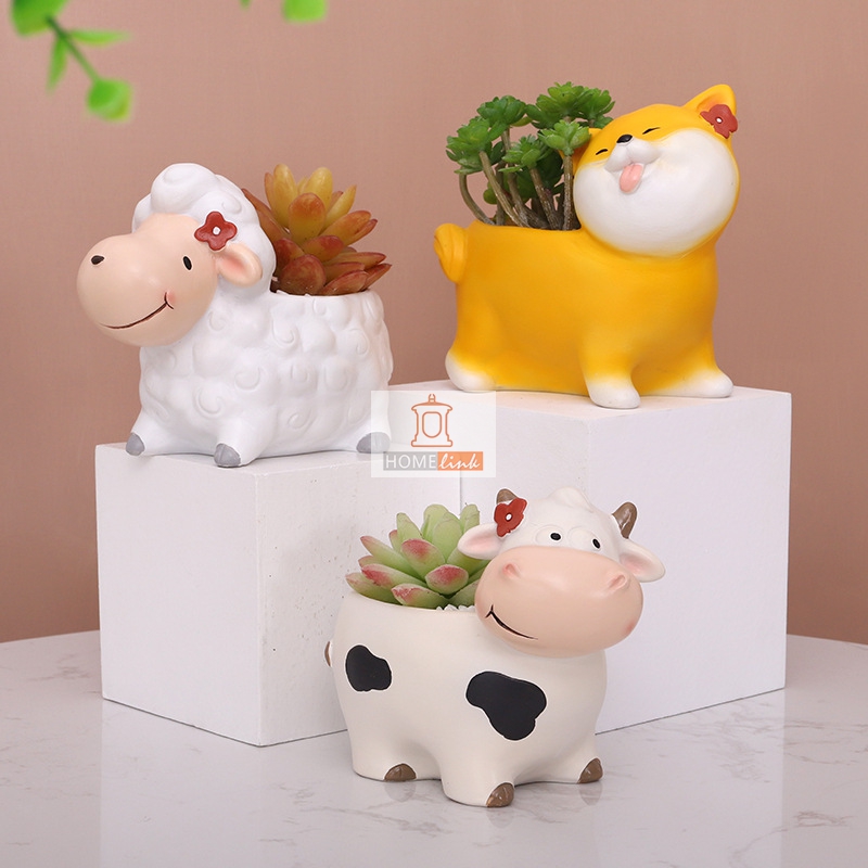 Creative cartoon animal style cute resin flowerpot