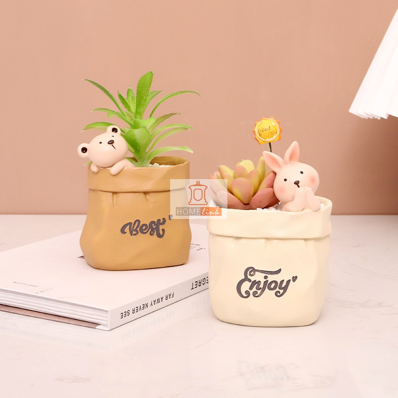 Creative imitation paper bag style resin succulent flower pot