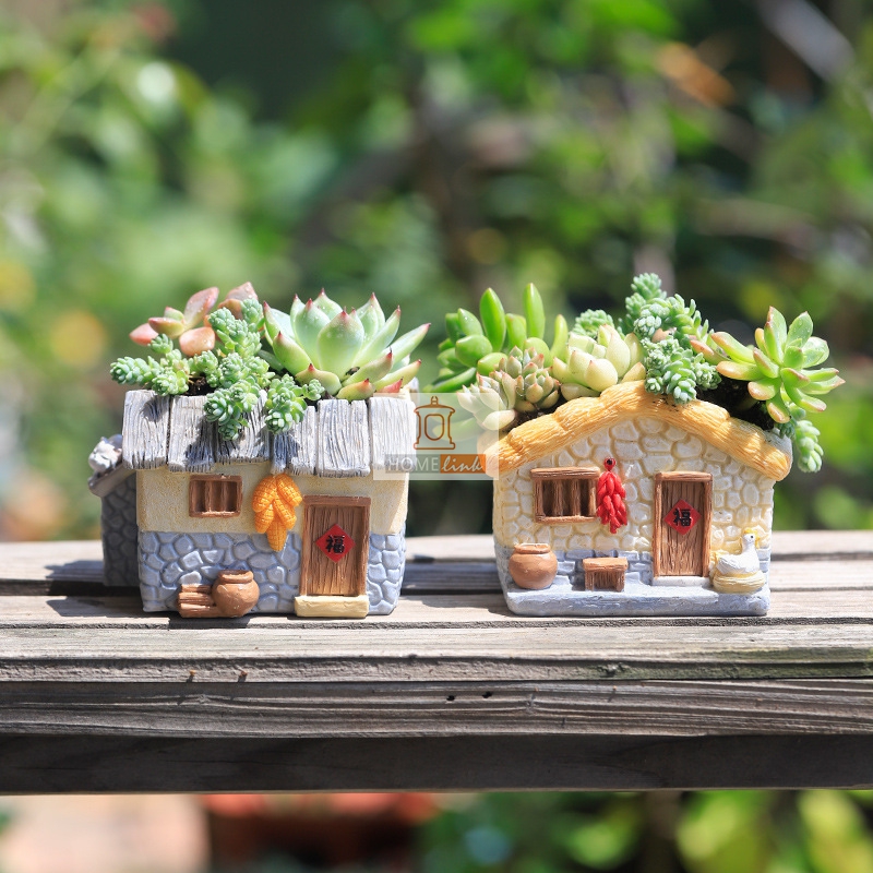 Vintage cartoon style Chinese rural resin horticultural flowerpot