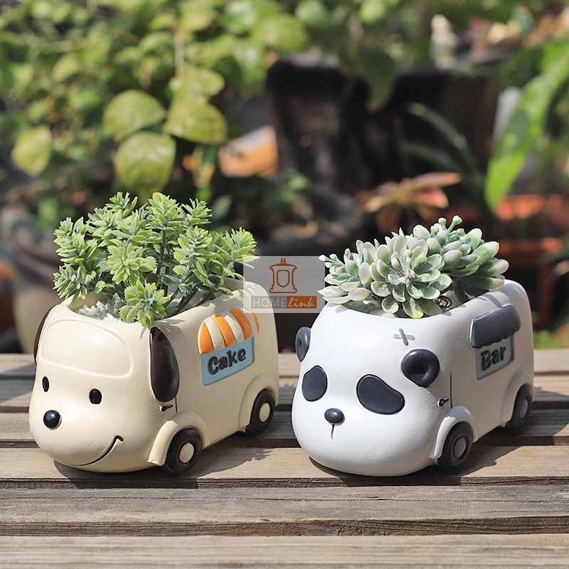 Creative and cute cartoon car style resin flowerpot