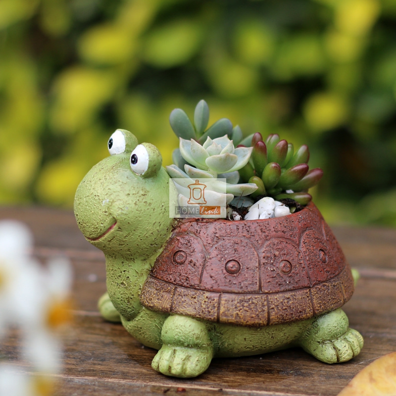 Creative pastoral style cartoon turtle shaped resin flowerpot