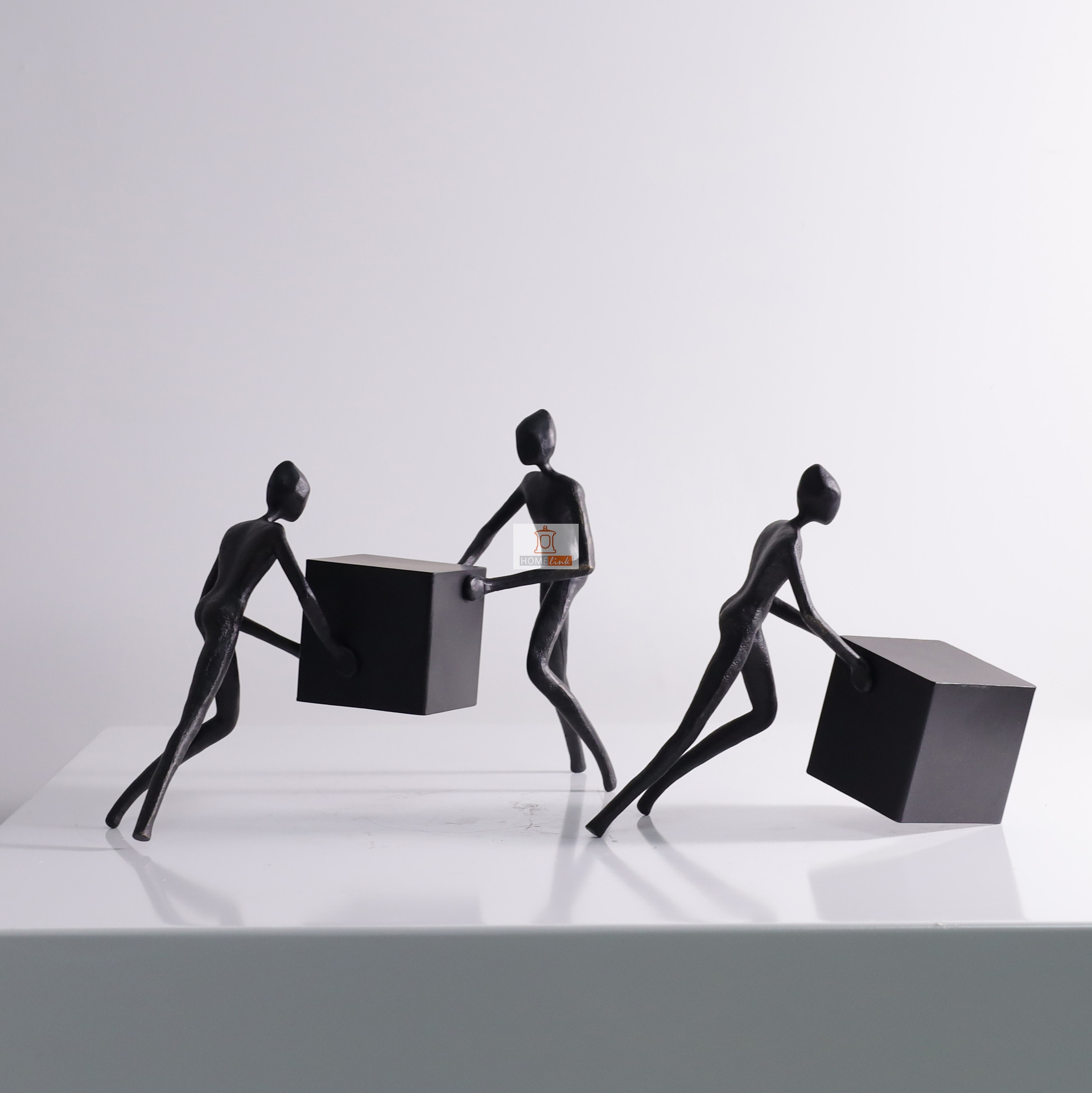 Modern minimalist little black man push block art resin ornaments