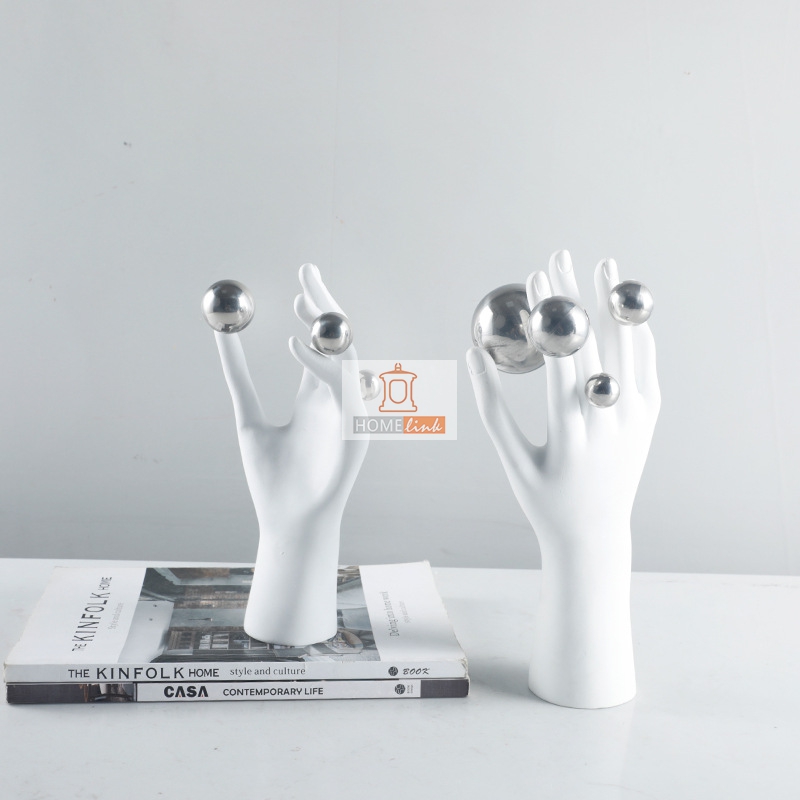 Modern luxury resin white palm metal bubble ball ornament