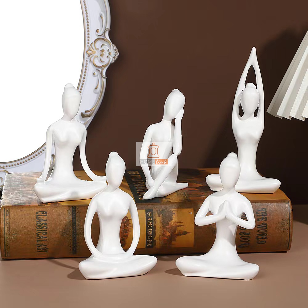 Small group abstract art girl yoga style ornaments