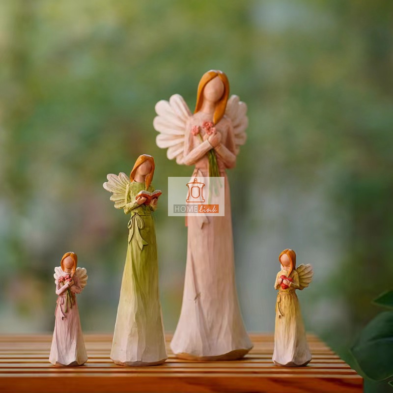 Nordic light luxury retro style floral angel figure ornament