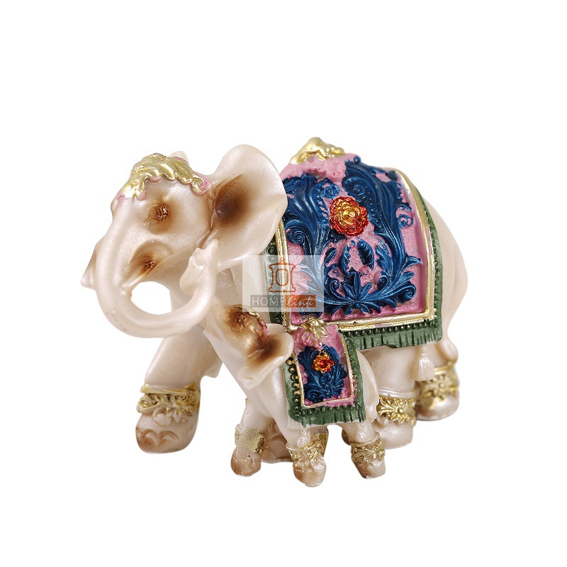 Thai style family friendly white orchid elephant mother and son auspicious ornament